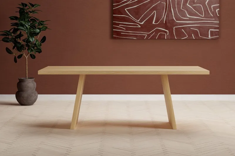 Logga suuri suorakulmainen ruokapöytä 210 cm puuta tammenjäljitelmällä, Beige