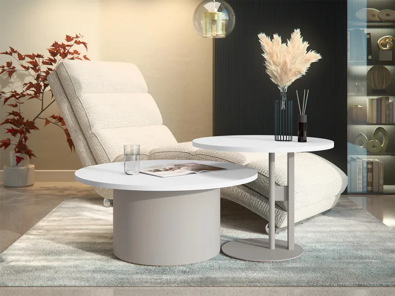 Lorvyn Pyöreä pöytäsarja 58/75 cm - beige, valkoinen - Huonekalut - Pöytä & ruokailuryhmä - Sohvapöytä