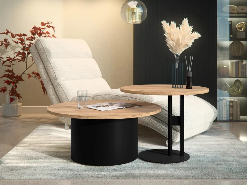 Lorvyn Pyöreä pöytäsarja 58/75 cm - Musta, luonnonvärinen - Huonekalut - Pöytä & ruokailuryhmä - Sohvapöytä