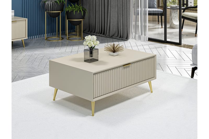 Luxe 90 cm suorakulmainen sohvapöytä laatikoilla puuta, Beige