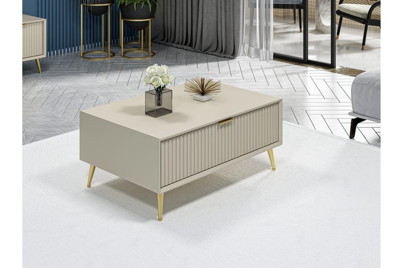 Luxe 90 cm suorakulmainen sohvapöytä laatikoilla puuta - Beige - Huonekalut - Pöytä & ruokailuryhmä - Sohvapöytä