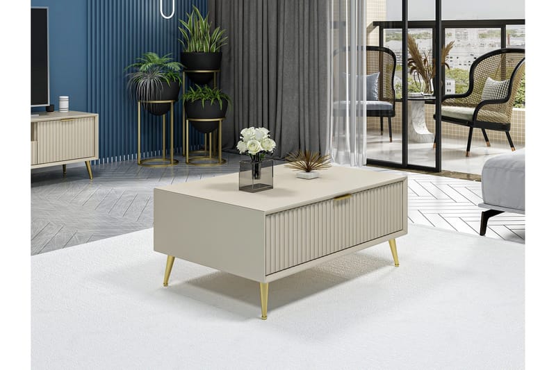 Luxe 90 cm suorakulmainen sohvapöytä laatikoilla puuta - Beige - Huonekalut - Pöytä & ruokailuryhmä - Sohvapöytä