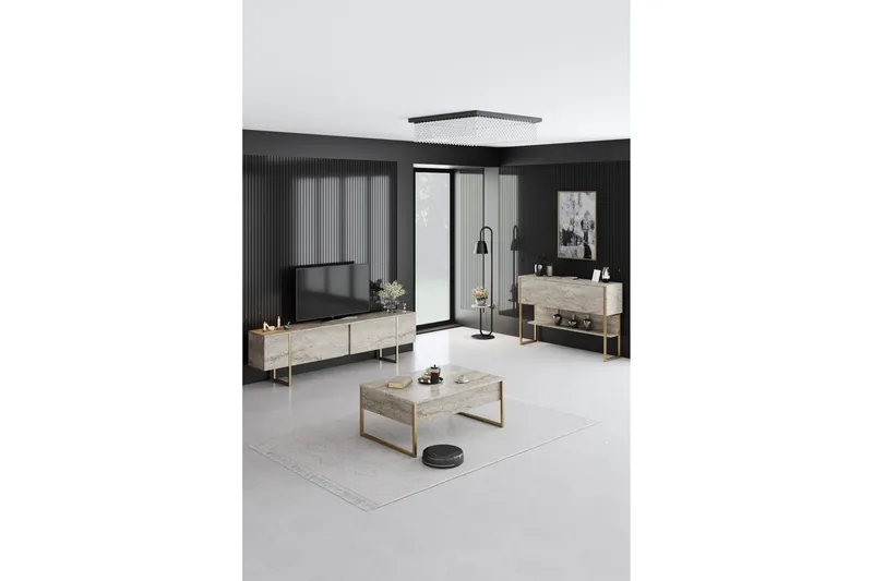 Luxe Sohvapöytä 90 cm - Beige/Kulta - Huonekalut - Pöytä & ruokailuryhmä - Sohvapöytä