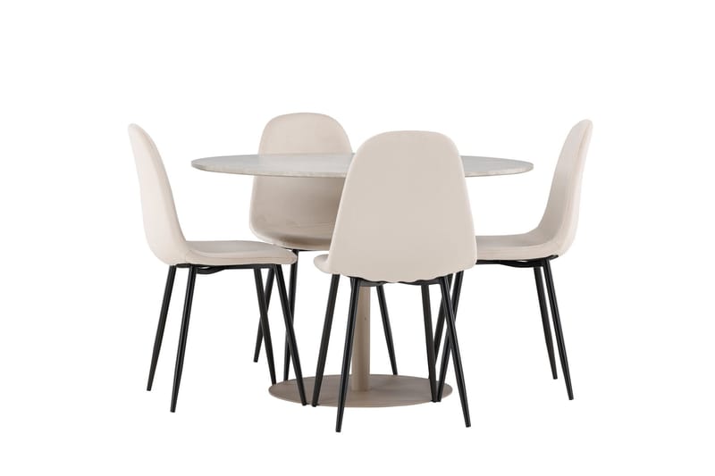 Lycke Ruokailuryhmä 110 cm Pyöreä jossa 4 Polar tuolia - Beige/Beige - Huonekalut - Pöytä & ruokailuryhmä - Ruokailuryhmä