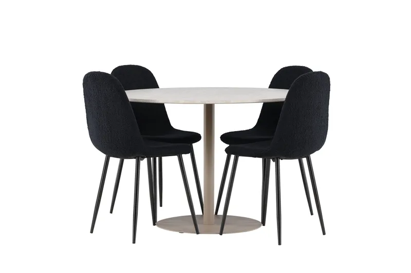 Lycke Ruokailuryhmä 110 cm Pyöreä jossa 4 Polar tuolia - Beige/Musta - Huonekalut - Pöytä & ruokailuryhmä - Ruokailuryhmä
