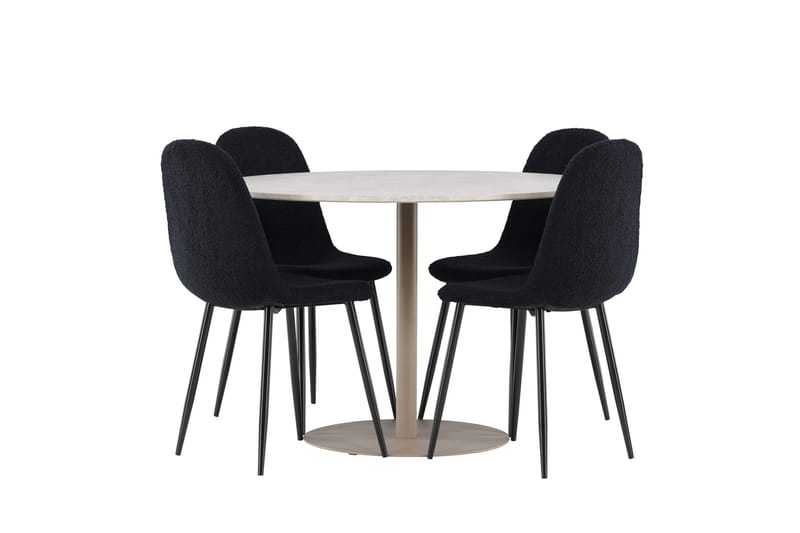 Lycke Ruokailuryhmä 110 cm Pyöreä jossa 4 Polar tuolia - Beige/Musta - Huonekalut - Pöytä & ruokailuryhmä - Ruokailuryhmä