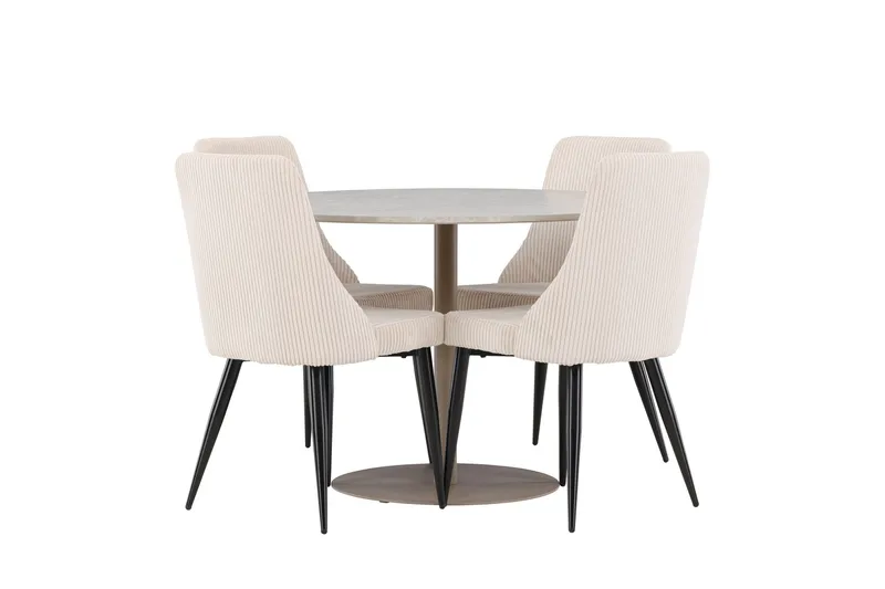 Lycke Ruokailuryhmä 110 cm Pyöreä jossa 4 Leone tuolia, Beige/Beige