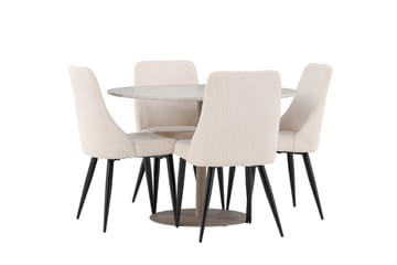 Lycke Ruokailuryhmä 110 cm Pyöreä jossa 4 Leone tuolia - Beige/Beige - Huonekalut - Pöytä & ruokailuryhmä - Ruokailuryhmä