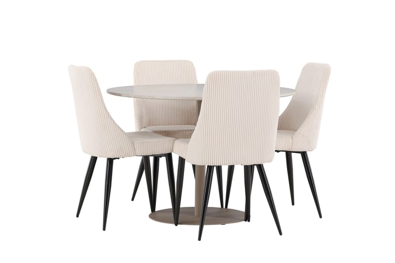 Lycke Ruokailuryhmä 110 cm Pyöreä jossa 4 Leone tuolia - Beige/Beige - Huonekalut - Pöytä & ruokailuryhmä - Ruokailuryhmä