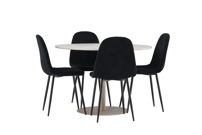 Lycke Ruokailuryhmä 110 cm Pyöreä jossa 4 Polar tuolia - Beige/Musta - Huonekalut - Pöytä & ruokailuryhmä - Ruokailuryhmä