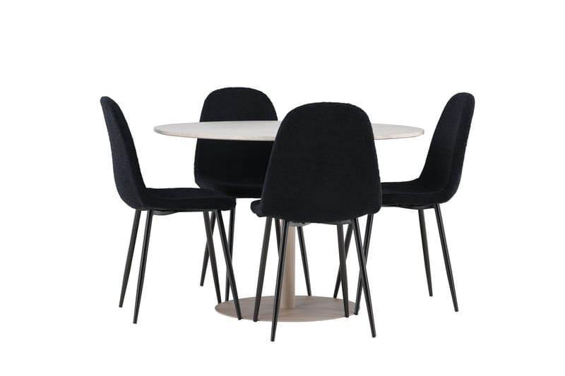 Lycke Ruokailuryhmä 110 cm Pyöreä jossa 4 Polar tuolia - Beige/Musta - Huonekalut - Pöytä & ruokailuryhmä - Ruokailuryhmä