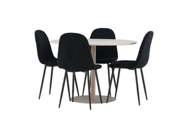 Lycke Ruokailuryhmä 110 cm Pyöreä jossa 4 Polar tuolia - Beige/Musta - Huonekalut - Pöytä & ruokailuryhmä - Ruokailuryhmä