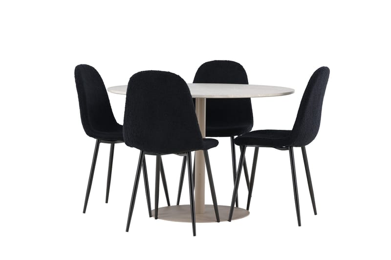 Lycke Ruokailuryhmä 110 cm Pyöreä jossa 4 Polar tuolia - Beige/Musta - Huonekalut - Pöytä & ruokailuryhmä - Ruokailuryhmä