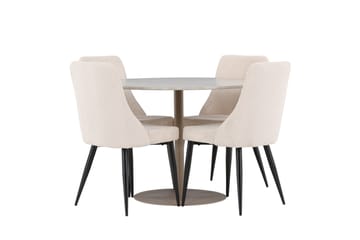 Lycke Ruokailuryhmä 110 cm Pyöreä jossa 4 Leone tuolia - Beige/Beige - Huonekalut - Pöytä & ruokailuryhmä - Ruokailuryhmä