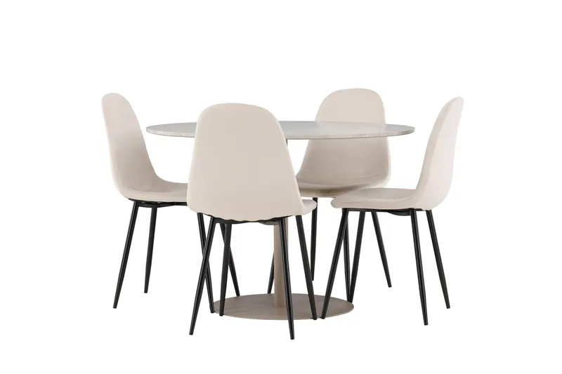 Lycke Ruokailuryhmä 110 cm Pyöreä jossa 4 Polar tuolia, Beige/Beige