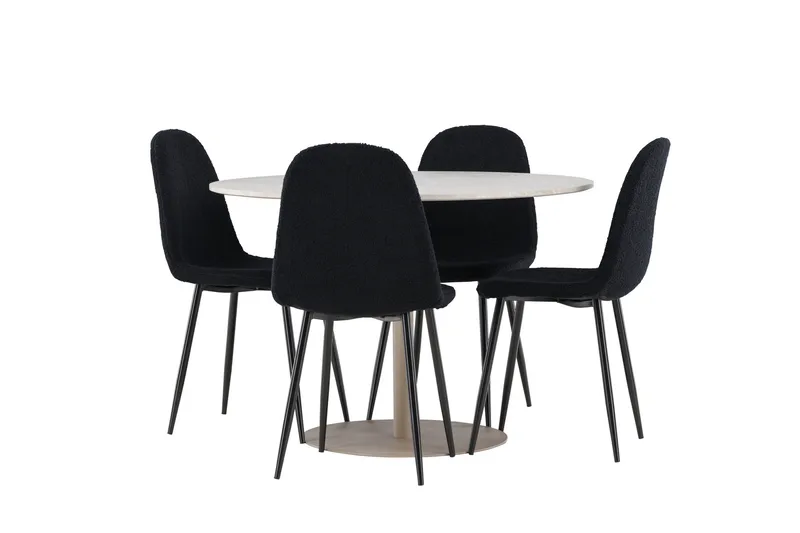 Lycke Ruokailuryhmä 110 cm Pyöreä jossa 4 Polar tuolia - Beige/Musta - Huonekalut - Pöytä & ruokailuryhmä - Ruokailuryhmä