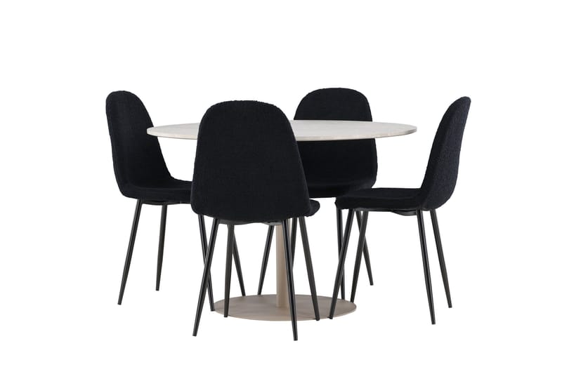 Lycke Ruokailuryhmä 110 cm Pyöreä jossa 4 Polar tuolia - Beige/Musta - Huonekalut - Pöytä & ruokailuryhmä - Ruokailuryhmä