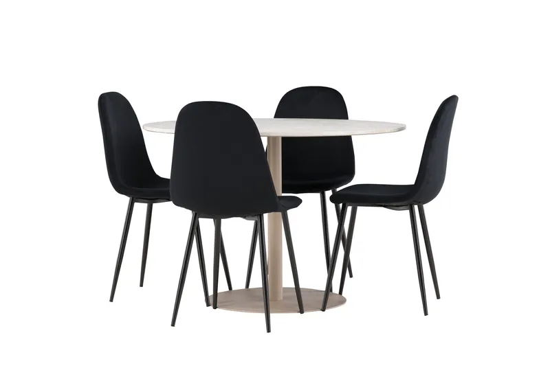Lycke Ruokailuryhmä 110 cm Pyöreä jossa 4 Polar tuolia - Beige/Musta - Huonekalut - Pöytä & ruokailuryhmä - Ruokailuryhmä
