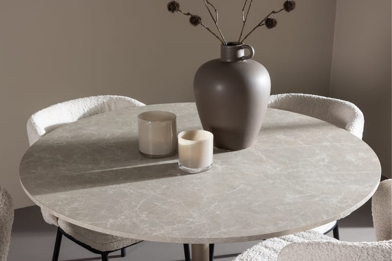 Lycke Ruokailuryhmä 110 cm Pyöreä jossa 4 Agnes tuolia - Beige/Valkoinen - Huonekalut - Pöytä & ruokailuryhmä - Ruokailuryhmä