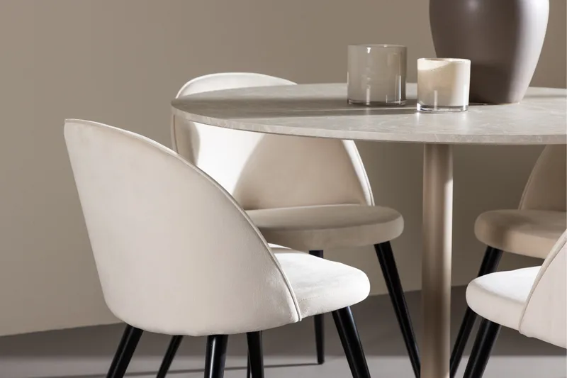 Lycke Ruokailuryhmä 110 cm Pyöreä jossa 4 Velvet tuolia - Beige/Beige - Huonekalut - Pöytä & ruokailuryhmä - Ruokailuryhmä