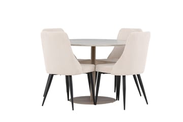 Lycke Ruokailuryhmä 110 cm Pyöreä jossa 4 Leone tuolia - Beige/Beige - Huonekalut - Pöytä & ruokailuryhmä - Ruokailuryhmä