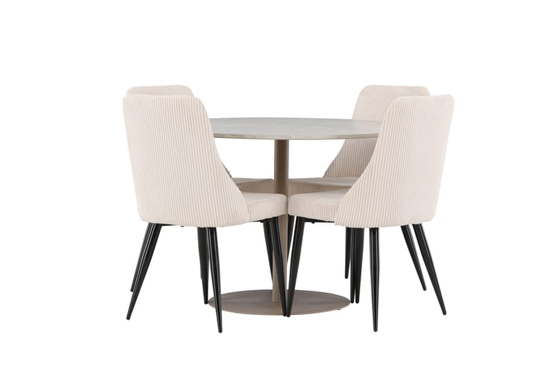 Lycke Ruokailuryhmä 110 cm Pyöreä jossa 4 Leone tuolia - Beige/Beige - Huonekalut - Pöytä & ruokailuryhmä - Ruokailuryhmä