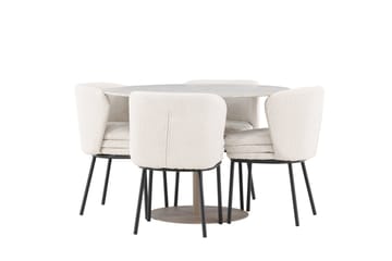 Lycke Ruokailuryhmä 110 cm Pyöreä jossa 4 Agnes tuolia - Beige/Valkoinen - Huonekalut - Pöytä & ruokailuryhmä - Ruokailuryhmä