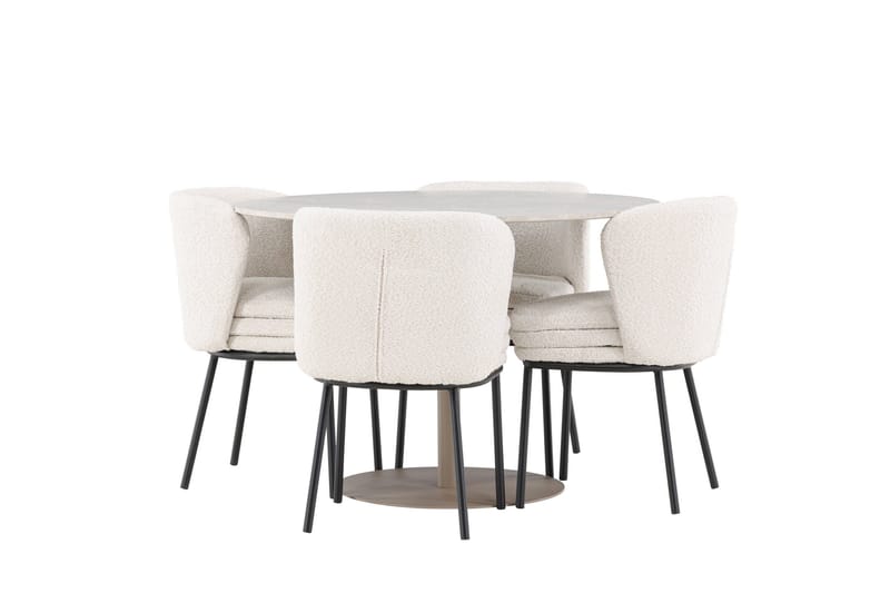 Lycke Ruokailuryhmä 110 cm Pyöreä jossa 4 Agnes tuolia - Beige/Valkoinen - Huonekalut - Pöytä & ruokailuryhmä - Ruokailuryhmä