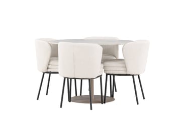 Lycke Ruokailuryhmä 110 cm Pyöreä jossa 4 Agnes tuolia - Beige/Valkoinen - Huonekalut - Pöytä & ruokailuryhmä - Ruokailuryhmä