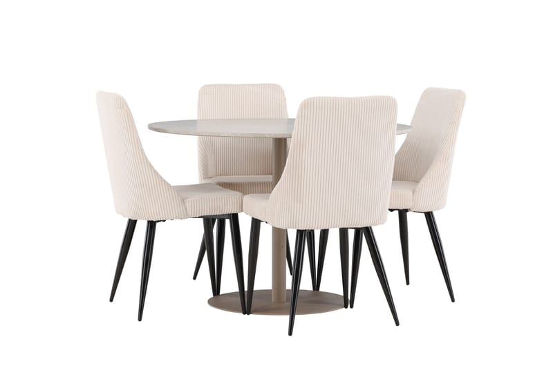 Lycke Ruokailuryhmä 110 cm Pyöreä jossa 4 Leone tuolia - Beige/Beige - Huonekalut - Pöytä & ruokailuryhmä - Ruokailuryhmä