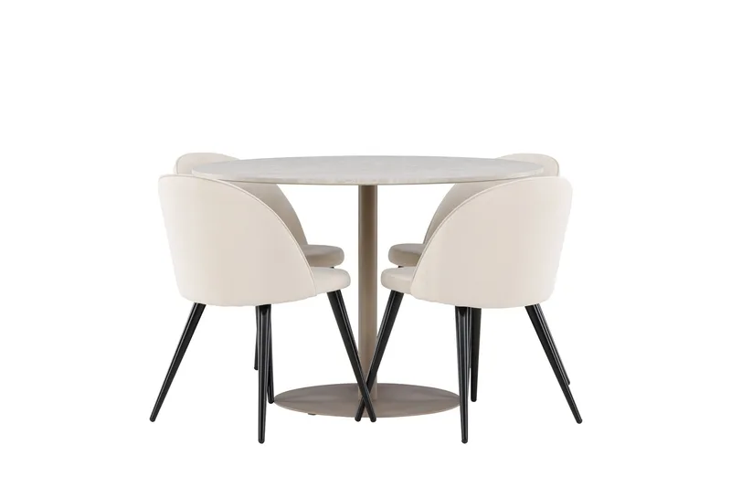 Lycke Ruokailuryhmä 110 cm Pyöreä jossa 4 Velvet tuolia - Beige/Beige - Huonekalut - Pöytä & ruokailuryhmä - Ruokailuryhmä