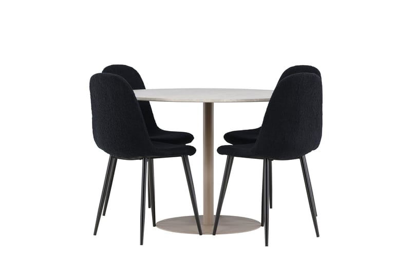 Lycke Ruokailuryhmä 110 cm Pyöreä jossa 4 Polar tuolia - Beige/Musta - Huonekalut - Pöytä & ruokailuryhmä - Ruokailuryhmä