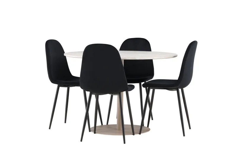 Lycke Ruokailuryhmä 110 cm Pyöreä jossa 4 Polar tuolia - Beige/Musta - Huonekalut - Pöytä & ruokailuryhmä - Ruokailuryhmä