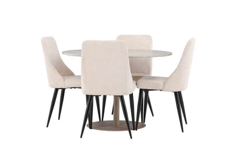 Lycke Ruokailuryhmä 110 cm Pyöreä jossa 4 Leone tuolia - Beige/Beige - Huonekalut - Pöytä & ruokailuryhmä - Ruokailuryhmä