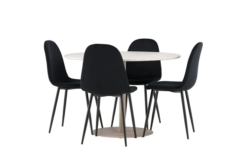 Lycke Ruokailuryhmä 110 cm Pyöreä jossa 4 Polar tuolia - Beige/Musta - Huonekalut - Pöytä & ruokailuryhmä - Ruokailuryhmä
