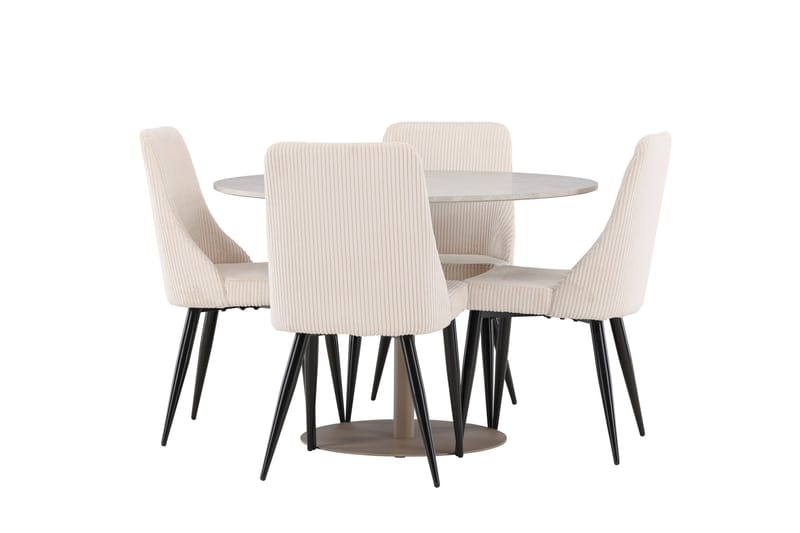 Lycke Ruokailuryhmä 110 cm Pyöreä jossa 4 Leone tuolia - Beige/Beige - Huonekalut - Pöytä & ruokailuryhmä - Ruokailuryhmä
