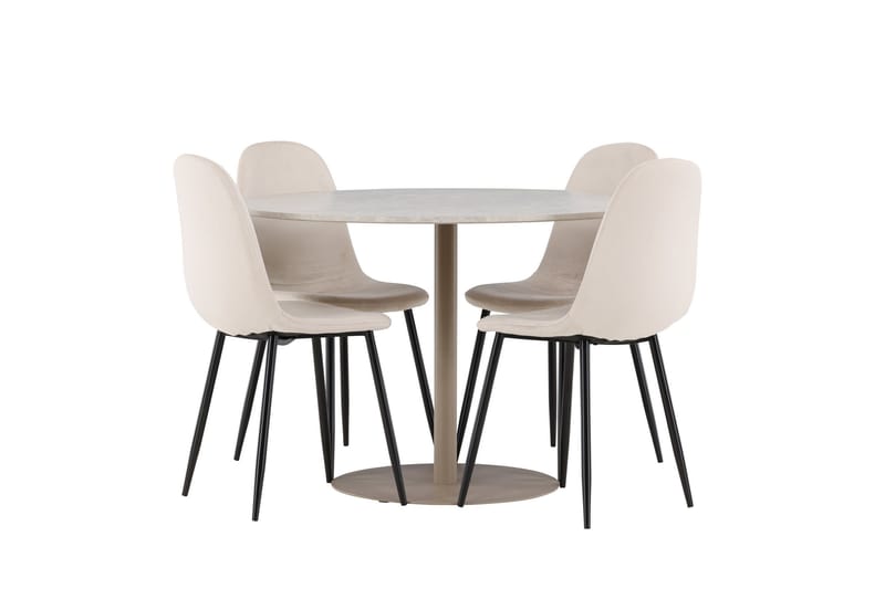 Lycke Ruokailuryhmä 110 cm Pyöreä jossa 4 Polar tuolia - Beige/Beige - Huonekalut - Pöytä & ruokailuryhmä - Ruokailuryhmä