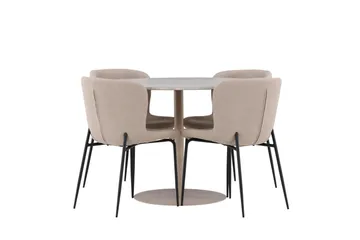 Lycke Ruokailuryhmä 110 cm Pyöreä jossa 4 Modesto tuolia - Beige/Beige - Huonekalut - Pöytä & ruokailuryhmä - Ruokailuryhmä