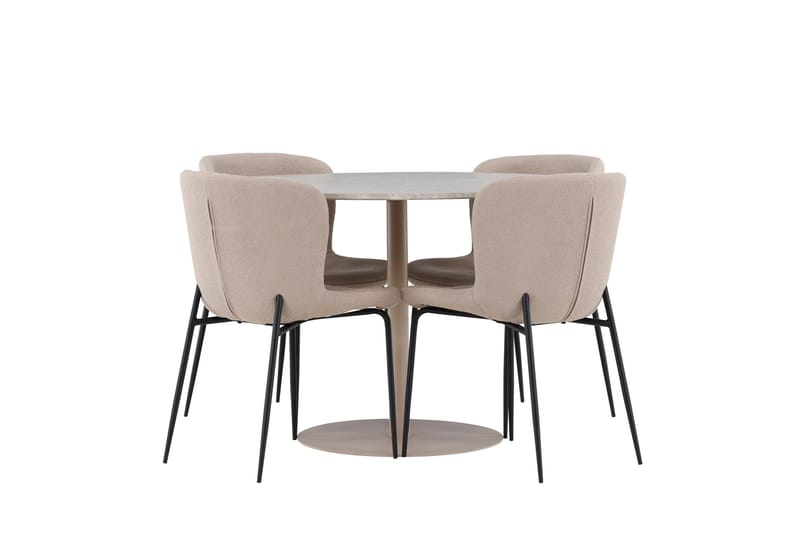 Lycke Ruokailuryhmä 110 cm Pyöreä jossa 4 Modesto tuolia - Beige/Beige - Huonekalut - Pöytä & ruokailuryhmä - Ruokailuryhmä