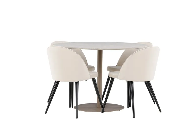 Lycke Ruokailuryhmä 110 cm Pyöreä jossa 4 Velvet tuolia - Beige/Beige - Huonekalut - Pöytä & ruokailuryhmä - Ruokailuryhmä