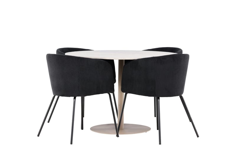 Lycke Ruokailuryhmä 110 cm Pyöreä jossa 4 Berit tuolia - Beige/Musta - Huonekalut - Pöytä & ruokailuryhmä - Ruokailuryhmä
