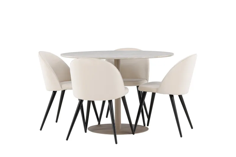 Lycke Ruokailuryhmä 110 cm Pyöreä jossa 4 Velvet tuolia - Beige/Beige - Huonekalut - Pöytä & ruokailuryhmä - Ruokailuryhmä
