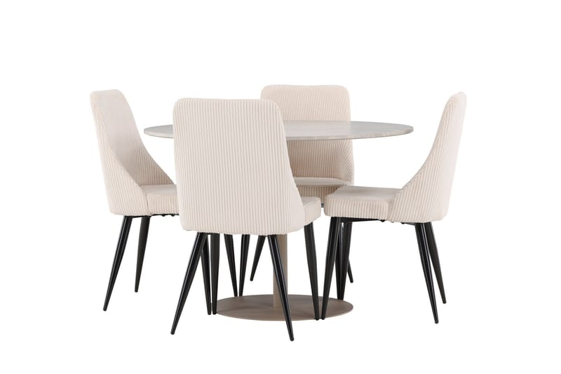 Lycke Ruokailuryhmä 110 cm Pyöreä jossa 4 Leone tuolia - Beige/Beige - Huonekalut - Pöytä & ruokailuryhmä - Ruokailuryhmä