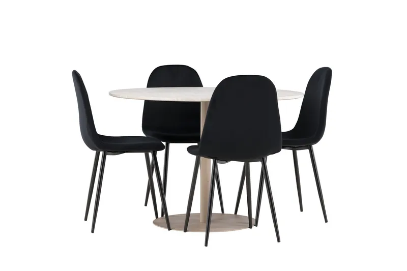 Lycke Ruokailuryhmä 110 cm Pyöreä jossa 4 Polar tuolia - Beige/Musta - Huonekalut - Pöytä & ruokailuryhmä - Ruokailuryhmä