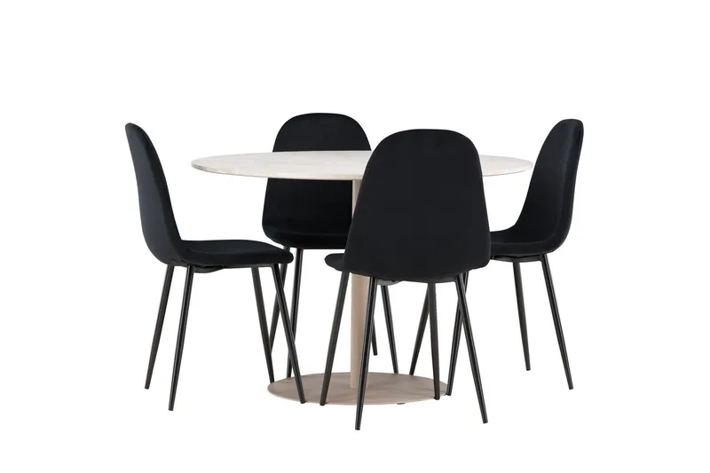 Lycke Ruokailuryhmä 110 cm Pyöreä jossa 4 Polar tuolia - Beige/Musta - Huonekalut - Pöytä & ruokailuryhmä - Ruokailuryhmä