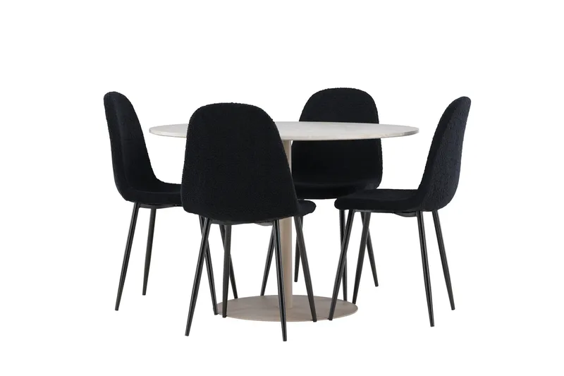Lycke Ruokailuryhmä 110 cm Pyöreä jossa 4 Polar tuolia - Beige/Musta - Huonekalut - Pöytä & ruokailuryhmä - Ruokailuryhmä