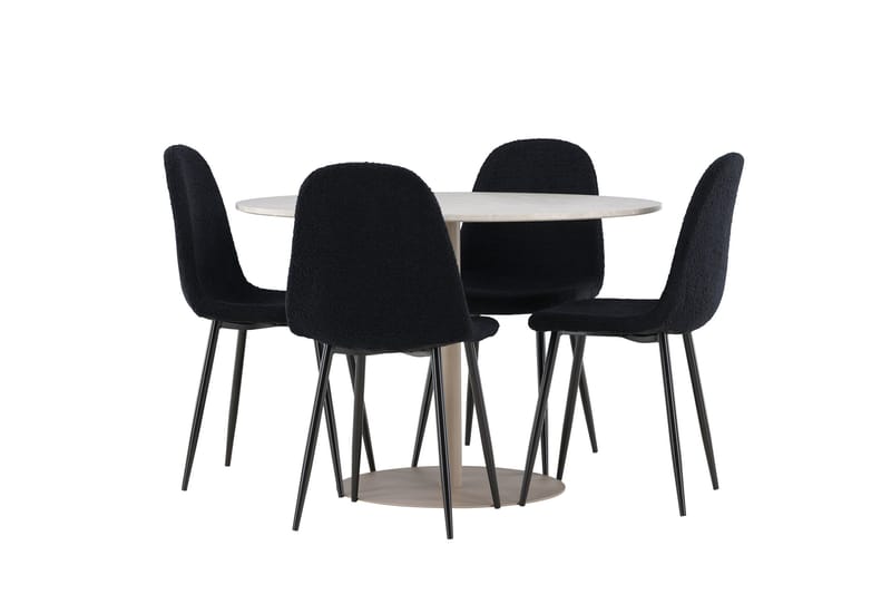 Lycke Ruokailuryhmä 110 cm Pyöreä jossa 4 Polar tuolia - Beige/Musta - Huonekalut - Pöytä & ruokailuryhmä - Ruokailuryhmä