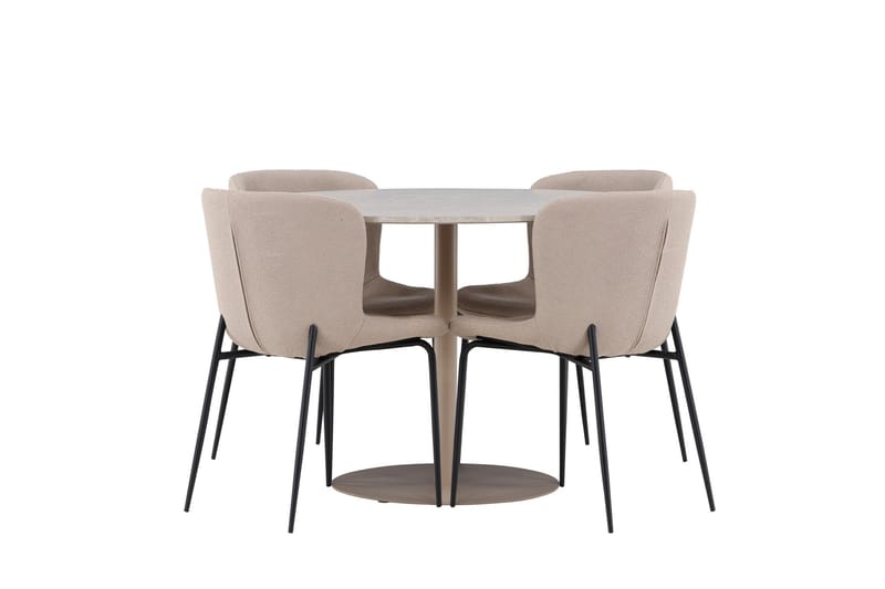 Lycke Ruokailuryhmä 110 cm Pyöreä jossa 4 Modesto tuolia - Beige/Beige - Huonekalut - Pöytä & ruokailuryhmä - Ruokailuryhmä