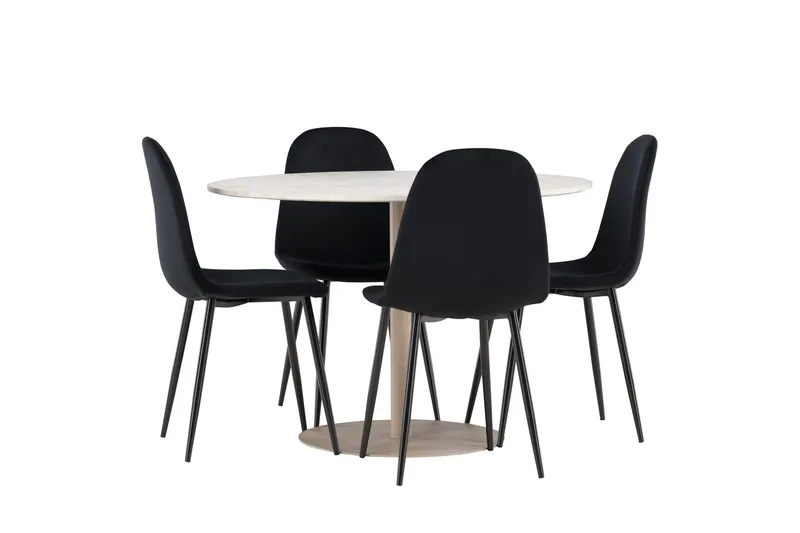 Lycke Ruokailuryhmä 110 cm Pyöreä jossa 4 Polar tuolia - Beige/Musta - Huonekalut - Pöytä & ruokailuryhmä - Ruokailuryhmä