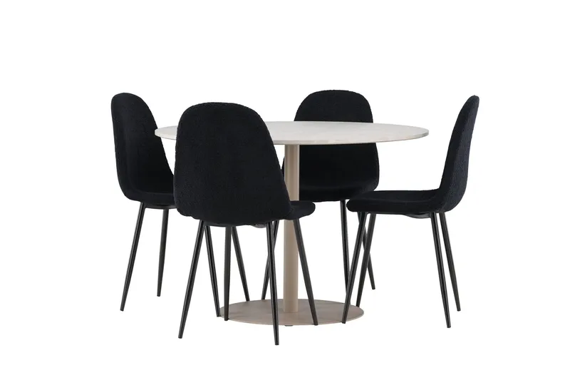 Lycke Ruokailuryhmä 110 cm Pyöreä jossa 4 Polar tuolia - Beige/Musta - Huonekalut - Pöytä & ruokailuryhmä - Ruokailuryhmä